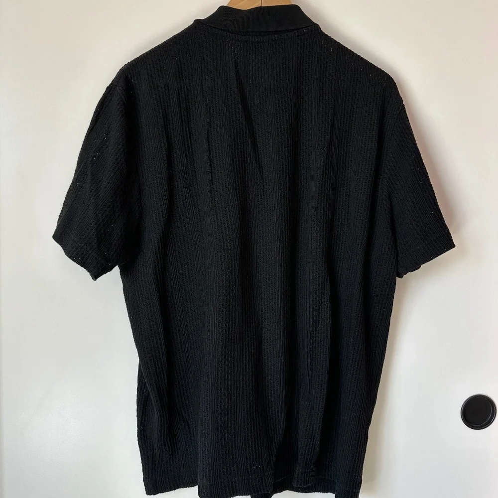 Banana Republic Mens Black Crochet Knit Collared Button Down - Picture 4 of 4